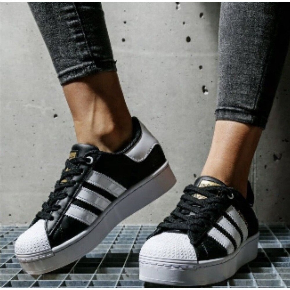 Adidas Superstar Bold Core Black White Tennis Shoes Sneakers Women’s Youth 4.5